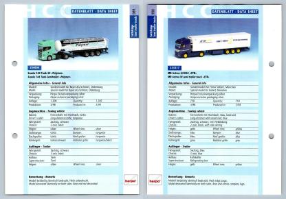 Scania 144 Tank / MB Actros LH #989/90 Sattelzuge - Herpa Data Sheet-Breakoutcards