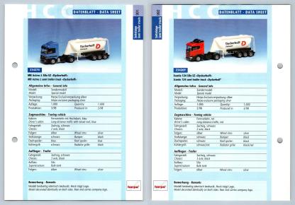 MB Actros L Silo / Scania 124 SIlo #991/2 Sattelzuge - Herpa Data Sheet-Breakoutcards