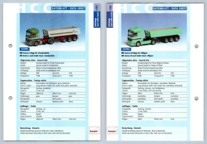 MB Actros L Kipp Frankenfeld / Hilgen #1005/6 Sattelzuge - Herpa Data Sheet-Breakoutcards