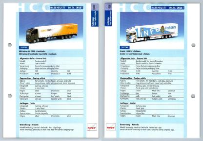 MB Actros LH / Scania 144 KSZ #1027/8 Sattelzuge - Herpa Data Sheet-Breakoutcards