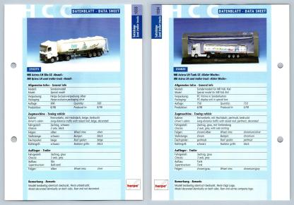 MB AActros LH Silo / Tank #1033/4 Sattelzuge - Herpa Data Sheet-Breakoutcards