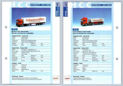 MB Actros L / Scania 124 Kipp #1049/50 Sattelzuge - Herpa Data Sheet-Breakoutcards