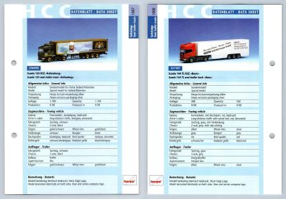 Scania 124 KSZ / 144 TL #1067/8 Sattelzuge - Herpa Data Sheet-Breakoutcards