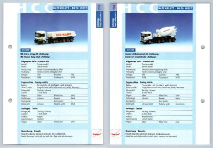 MB Actros L Kipp / Scania 124 #1075/6 Sattelzuge - Herpa Data Sheet-Breakoutcards