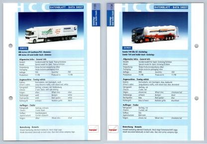 MB Actros LH / Scania 144 Silo #133/4 Sattelzuge - Herpa Data Sheet-Breakoutcards