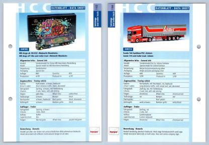 MB Atego ab 18t / Scania 144 #1163/4 Sattelzuge - Herpa Data Sheet-Breakoutcards