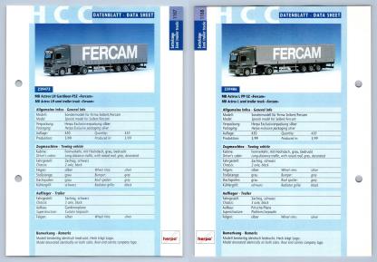 MB Actros LH / L PP-SZ #1167/8 Sattelzuge - Herpa Data Sheet-Breakoutcards