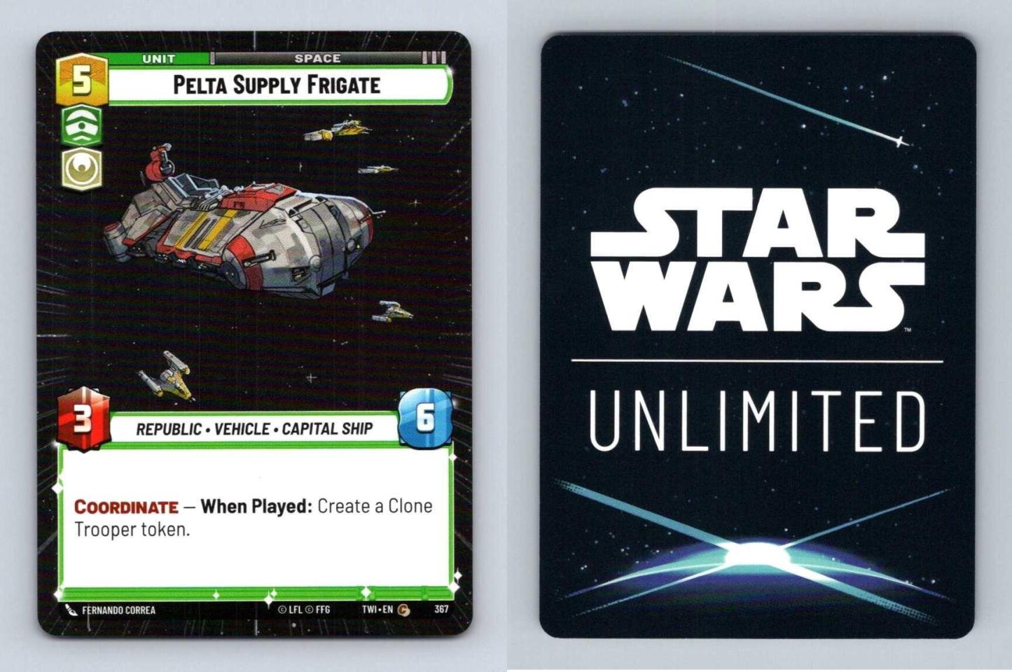 Pelta Supply Frigate #367 Star Wars Unl Twilight Republic Common Hyperspace TCG-Breakoutcards