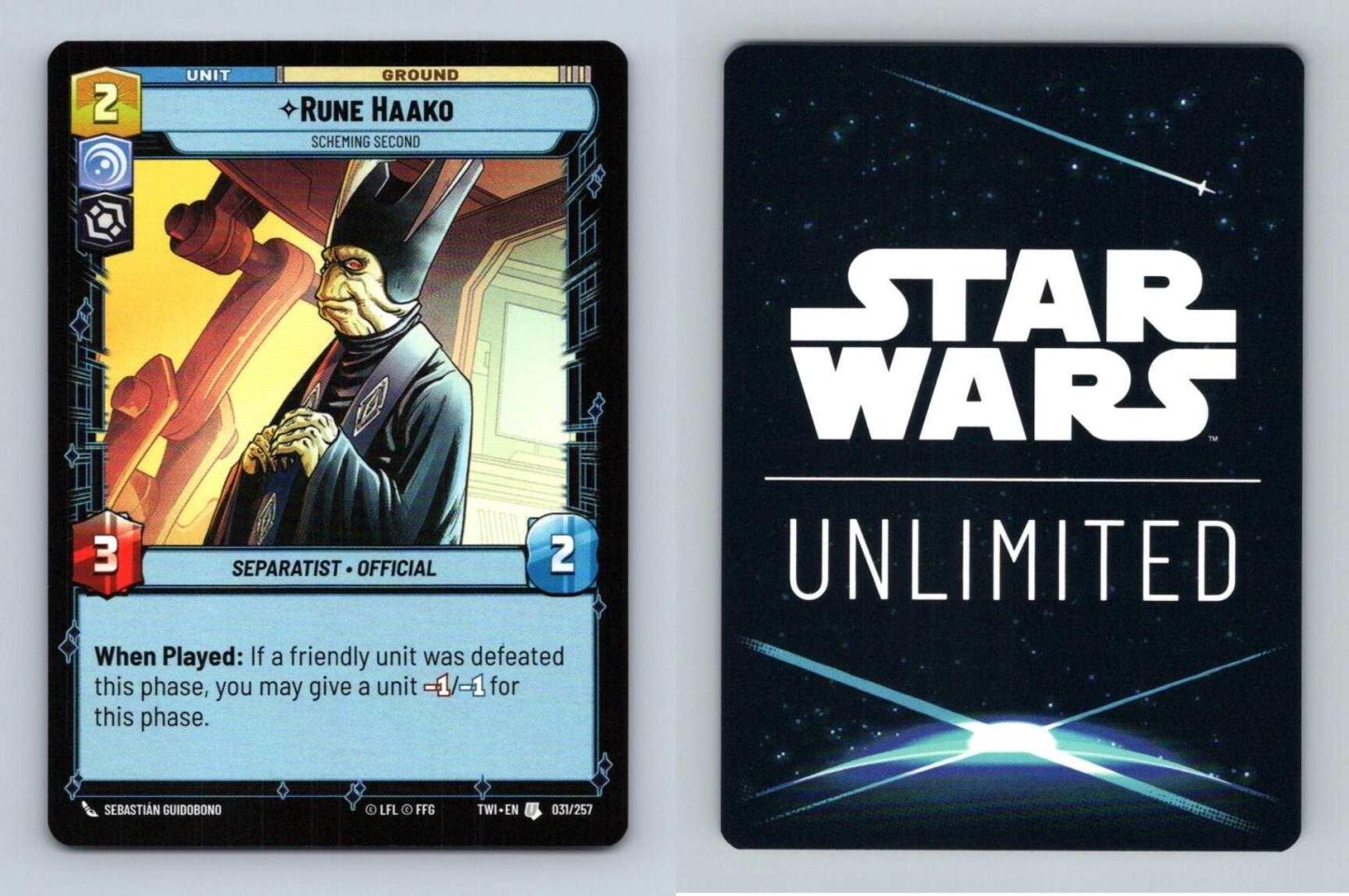 Rune Haako #031 Star Wars Unlimited Twilight Of The Republic 2024 Uncommon TCG-Breakoutcards