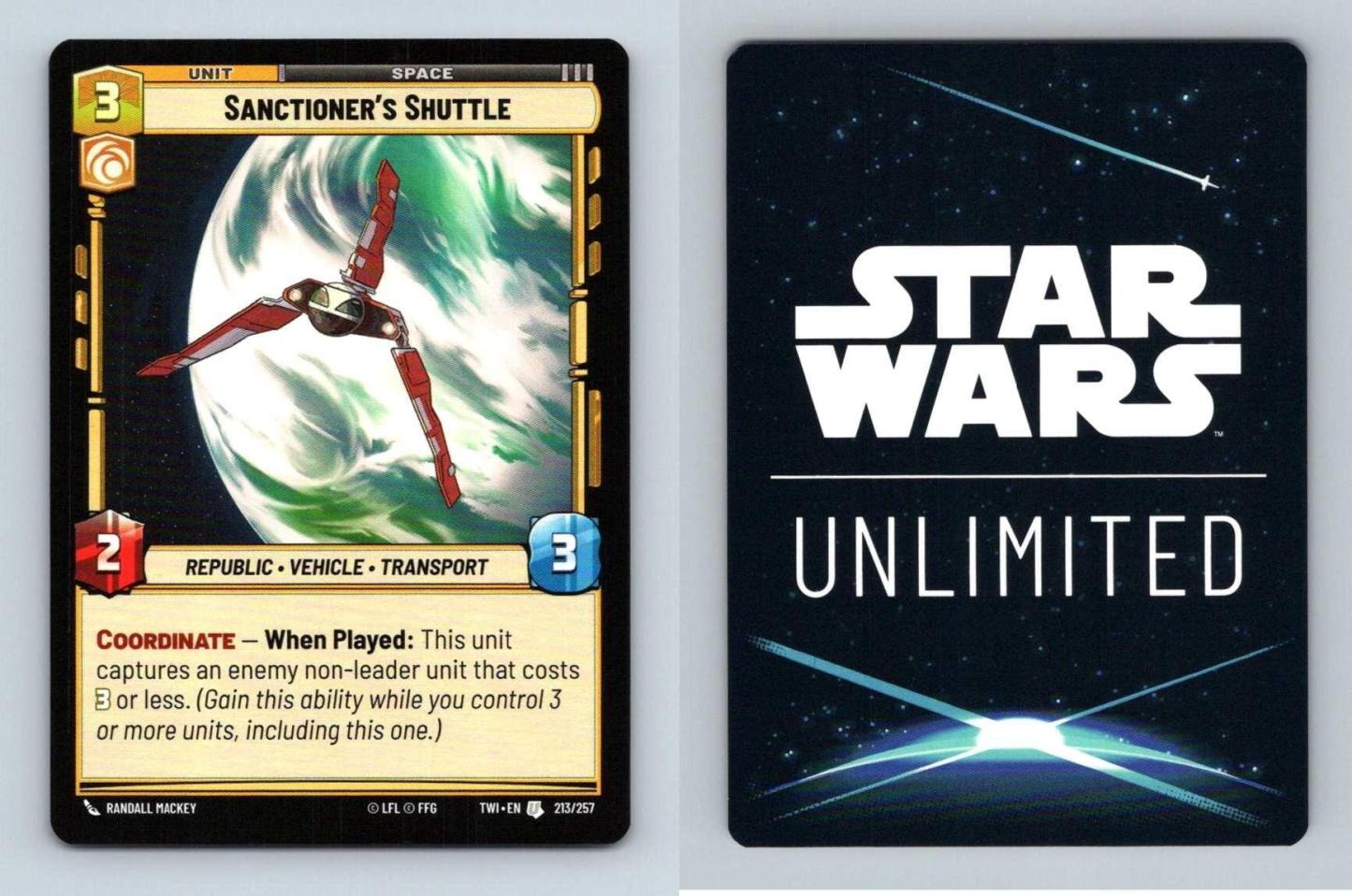 Sanctioners Shuttle #213 Star Wars Unlimited Twilight Of Republic Uncommon TCG-Breakoutcards