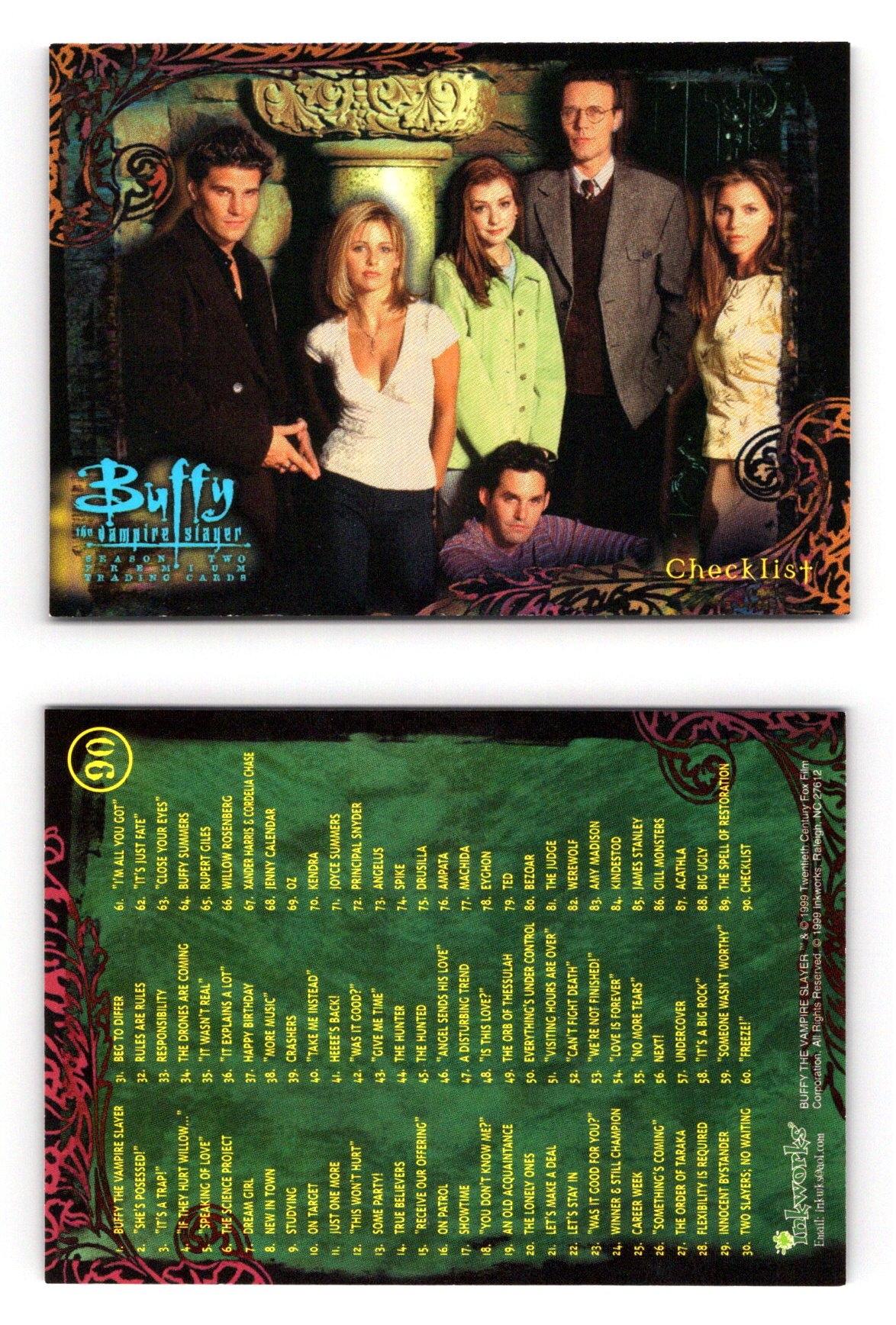 Checklist 90 Buffy The Vampire Slayer Season 2 Inkworks 1999 Trading