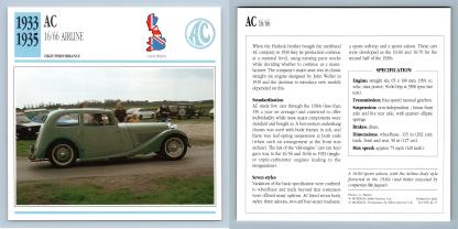 AC 16/66 Airline - 1933-35 High Performance - Classic Cars Collectors Club Card