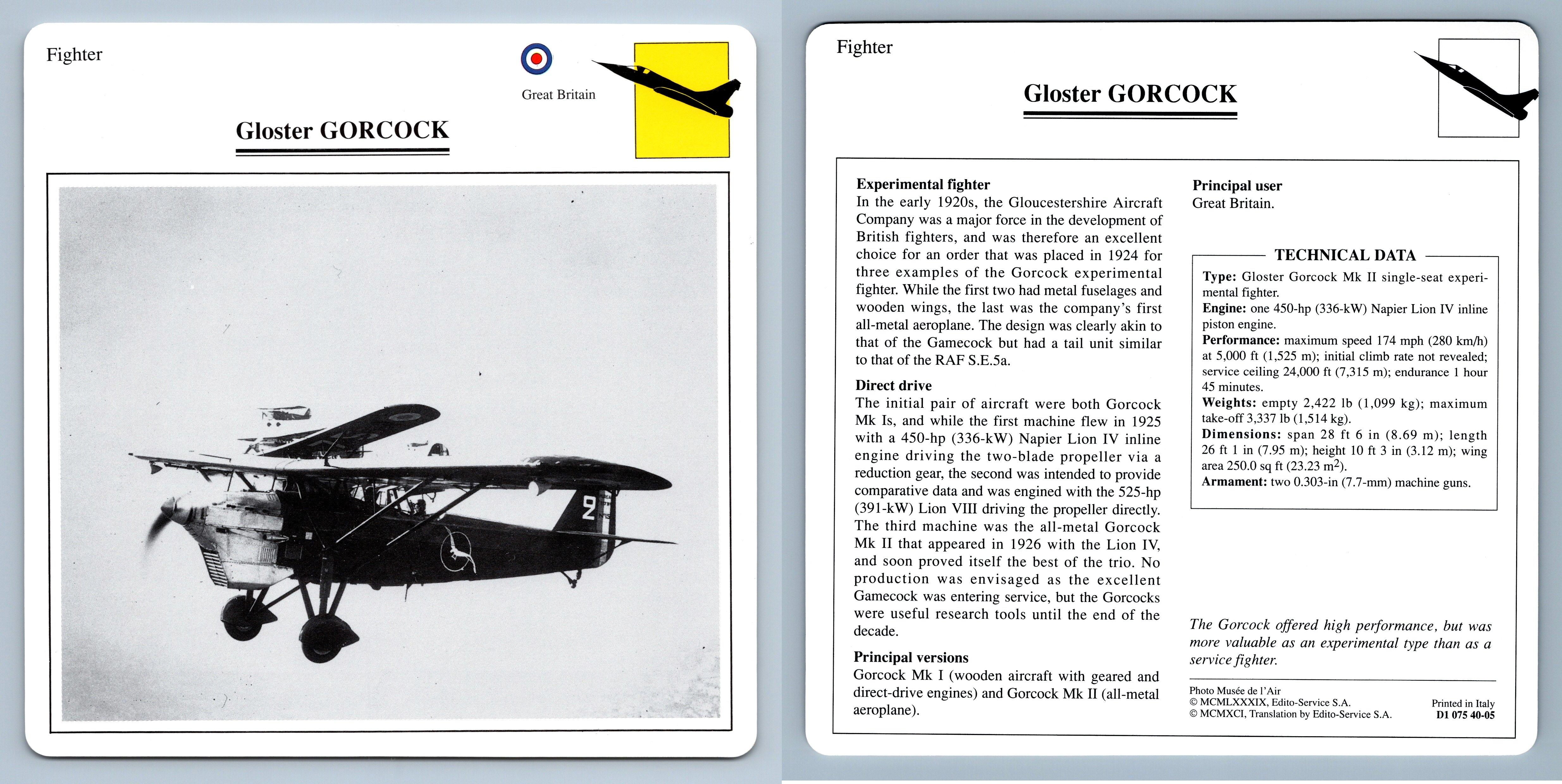 Gloster Gorcock - Fighter - Warplanes Collectors Club Card – Breakoutcards