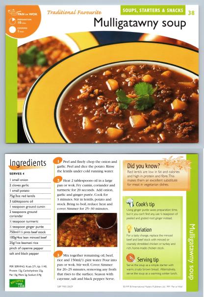 Mulligatawny Soup #38 - Starters - Recipes For Pan Or Wok Imp Ltd Recipe Card