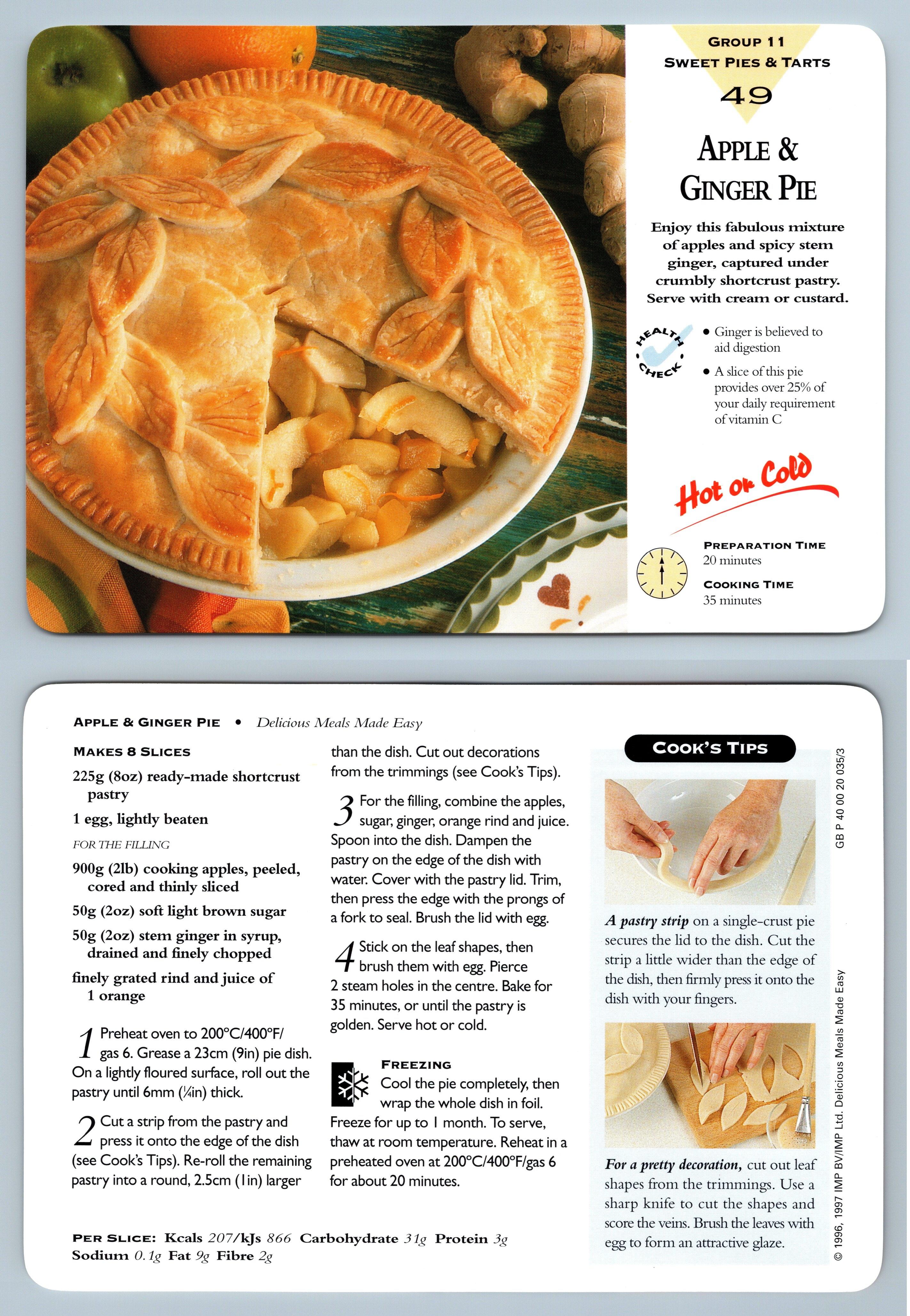 Apple & Ginger Pie #49 Tarts - Delicious Meals Made Easy 1996-7 Recipe ...
