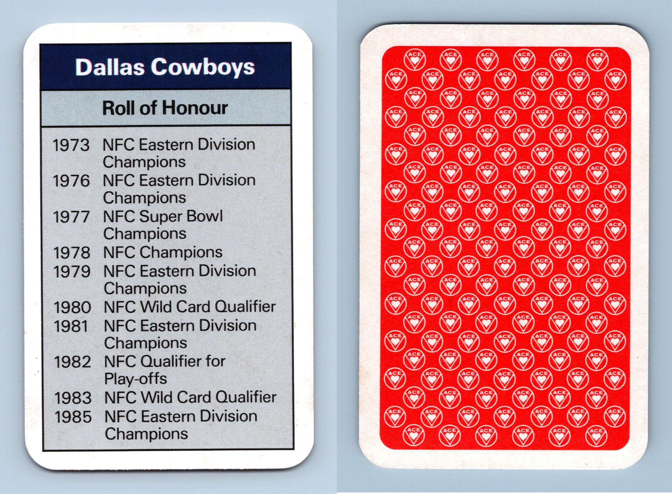 Roll Of Honour - Dallas Cowboys 1987 ACE NFL Fact Pack Card