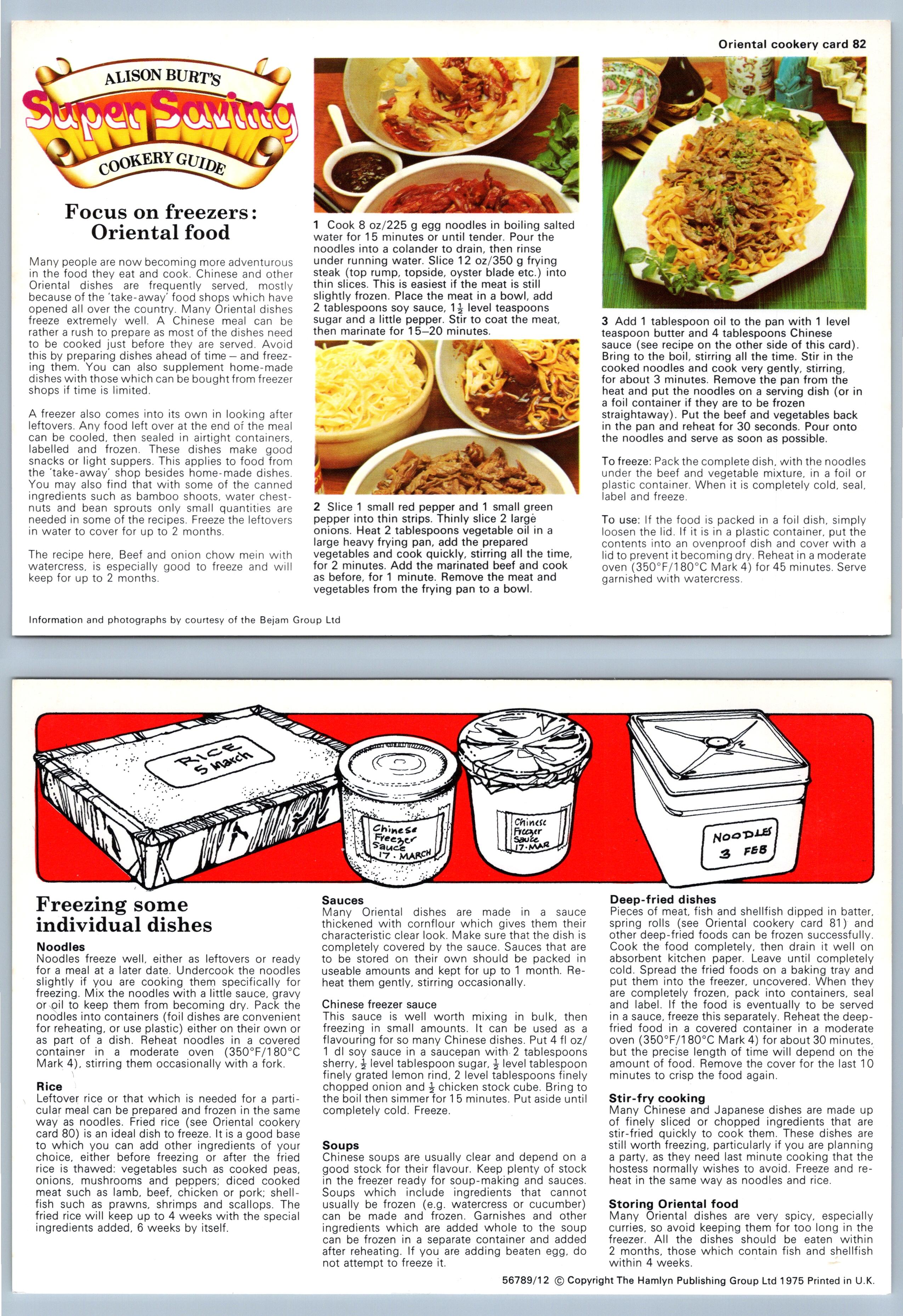 Oriental Food #82 Alison Burts Super Saving Cookery Guide Recipe Card