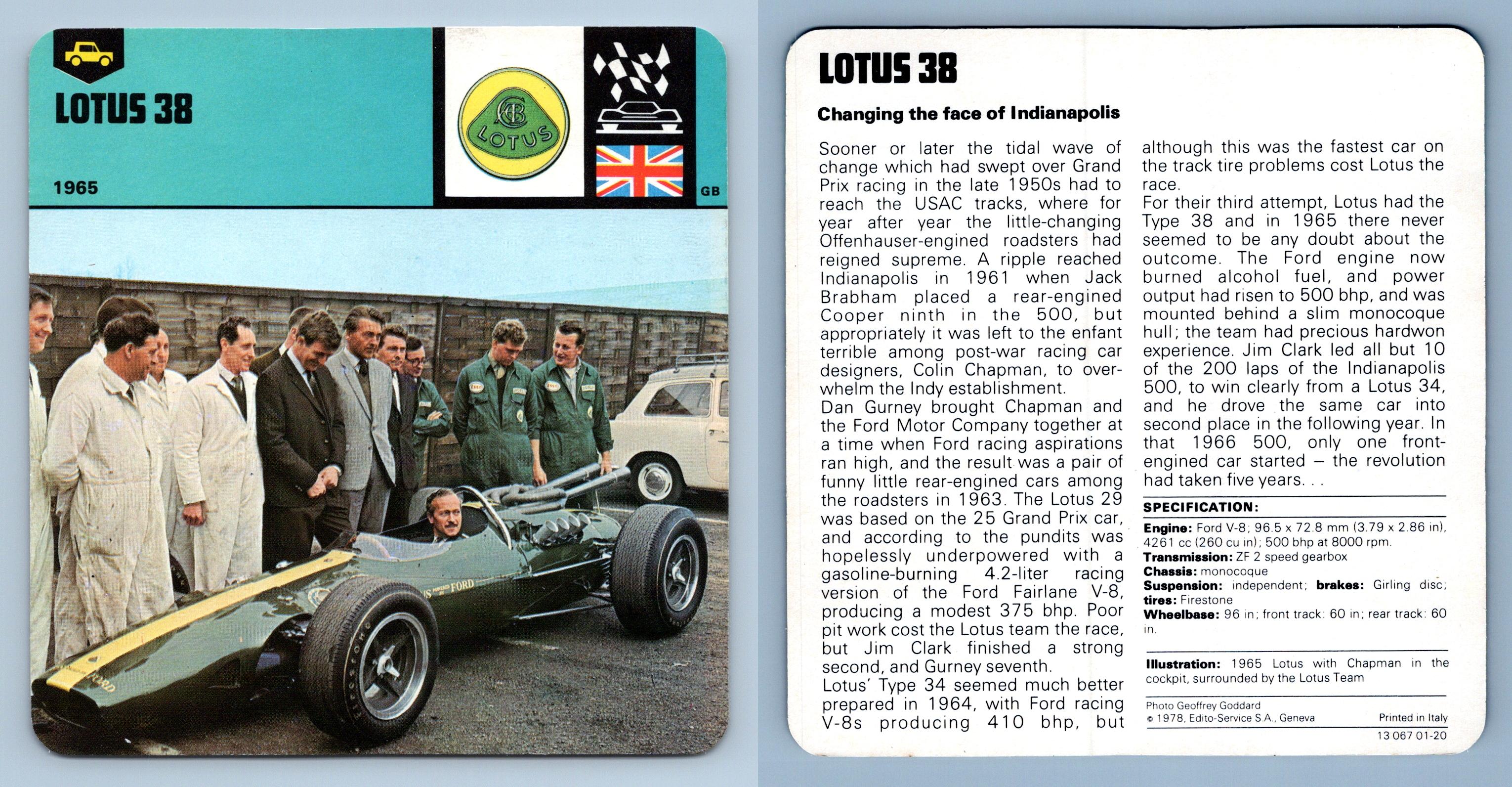 Lotus 38 - 1965 - Competition Edito Service #01-20 Auto Rally Card