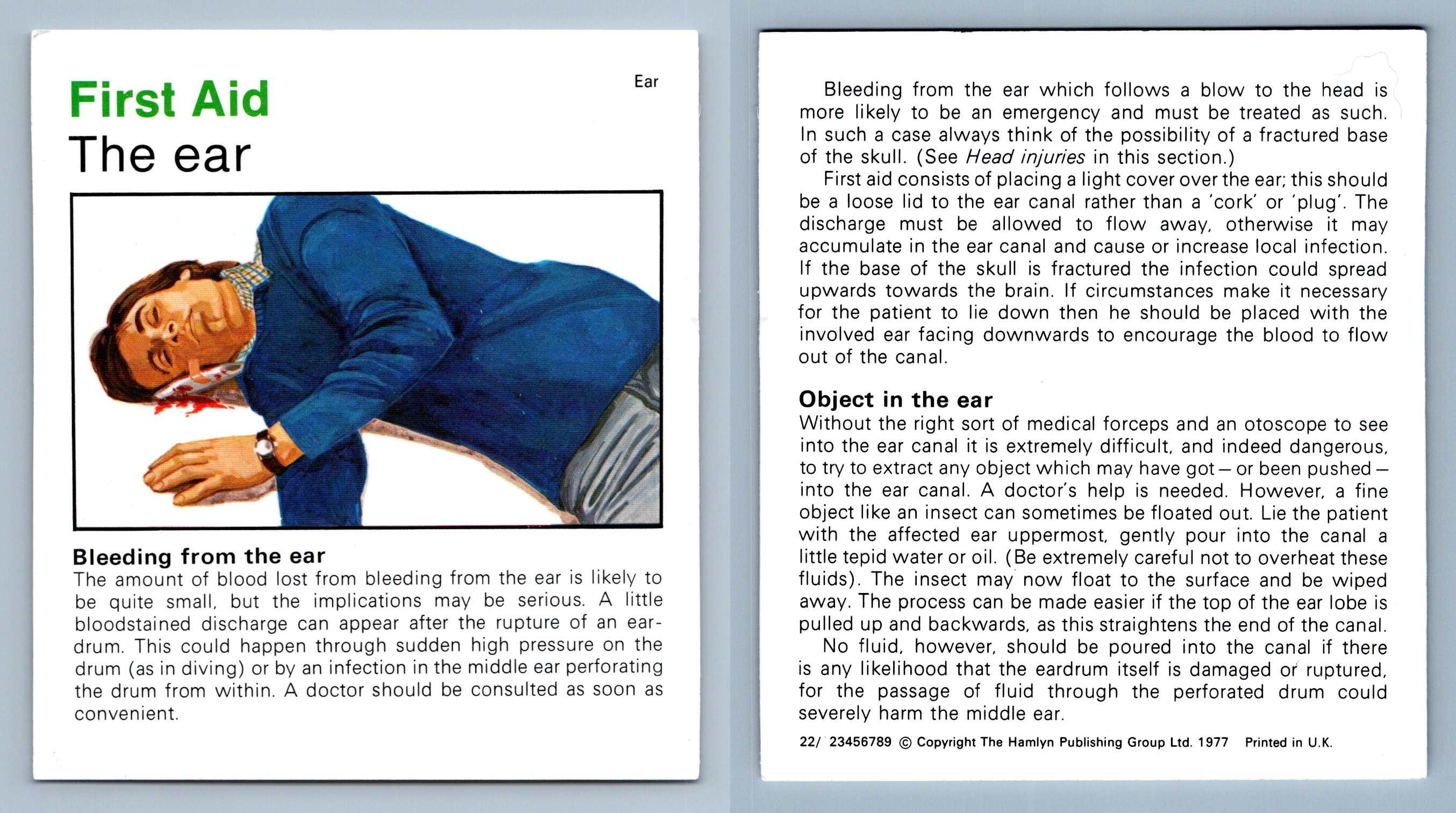 The Ear - First Aid - Home Medical Guide 1975-8 Hamlyn Card – Breakoutcards