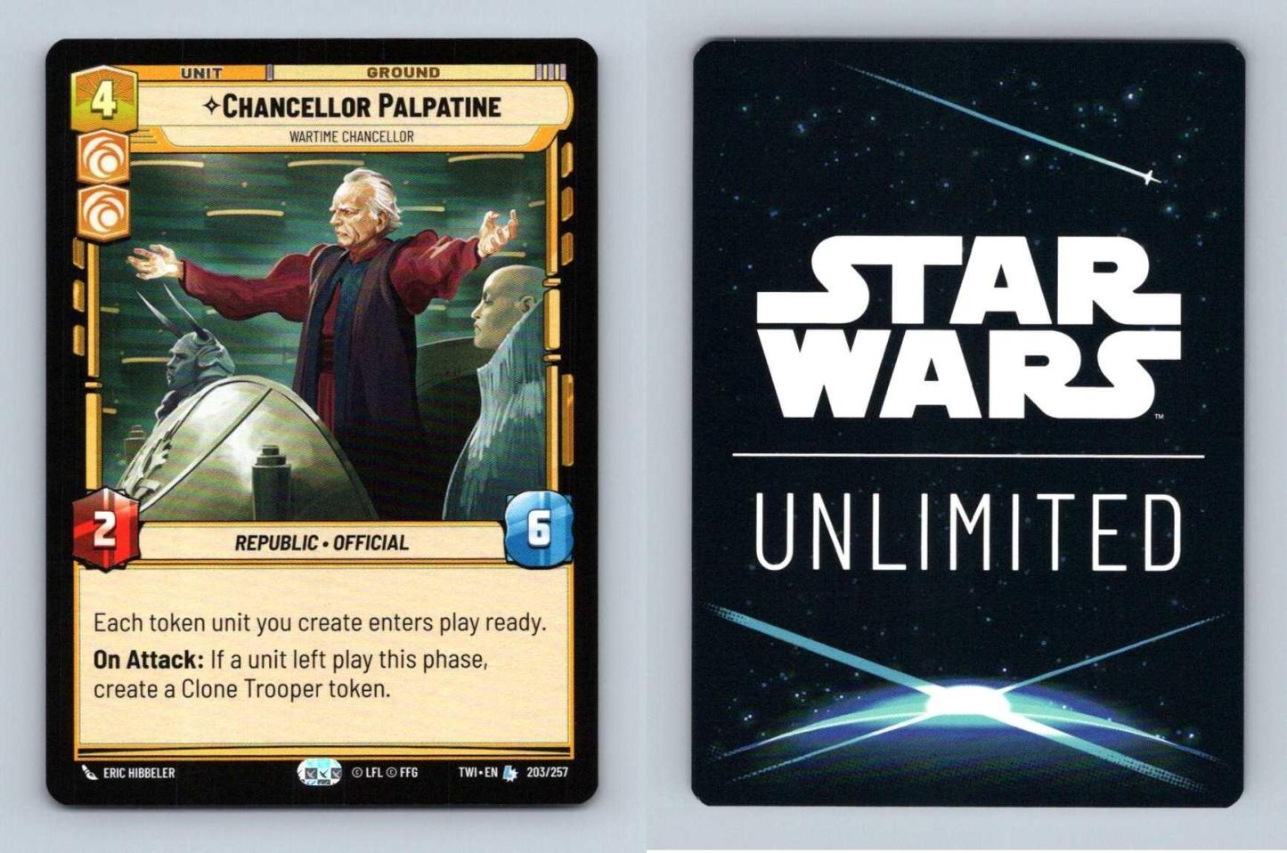 Chancellor Palpatine #203 Star Wars Unlimited Twilight Of Republic Legendary TCG-Breakoutcards