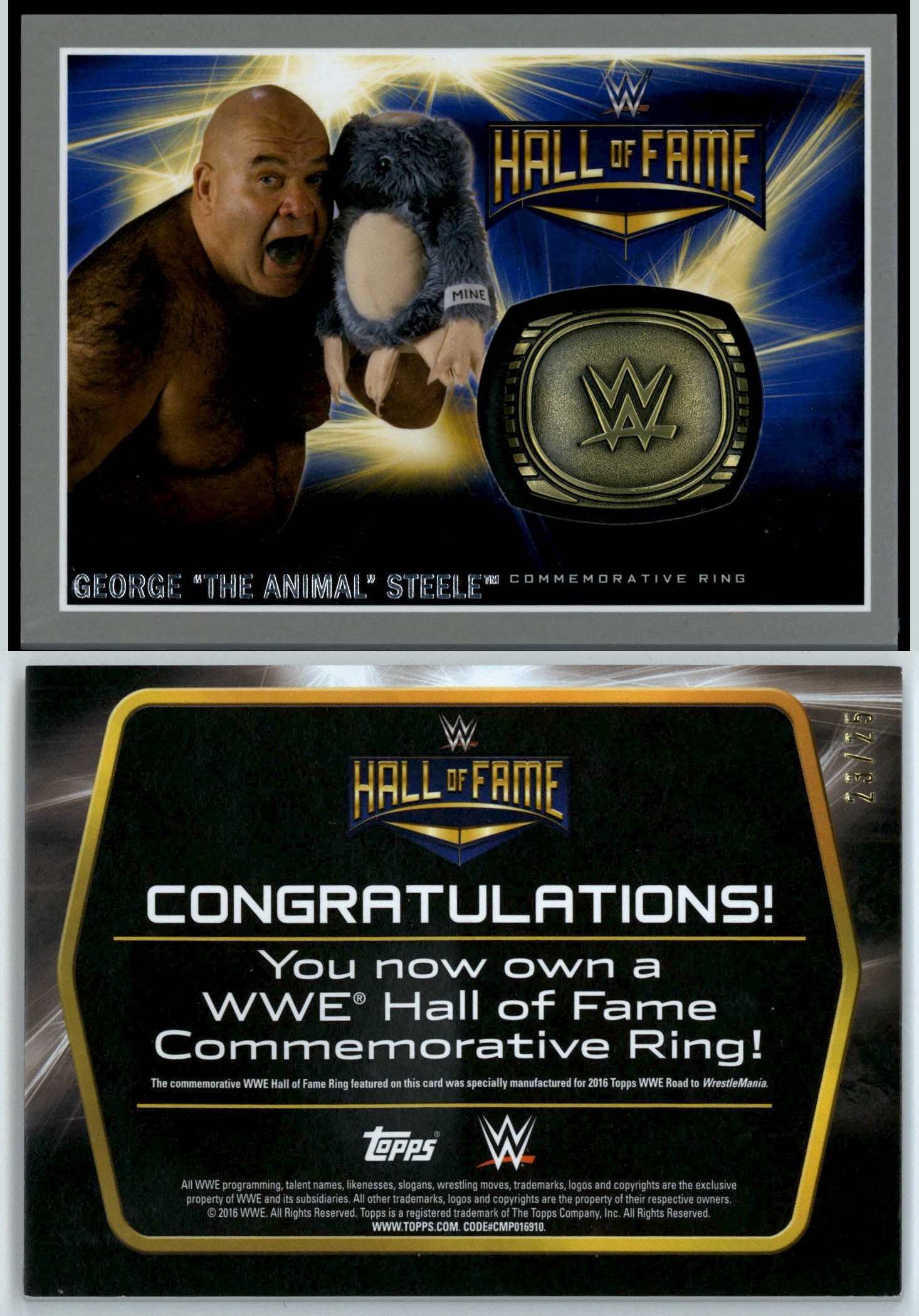 George Steele WWE Road To Wrestlemania Silver Parallel Commemorative Ring Card