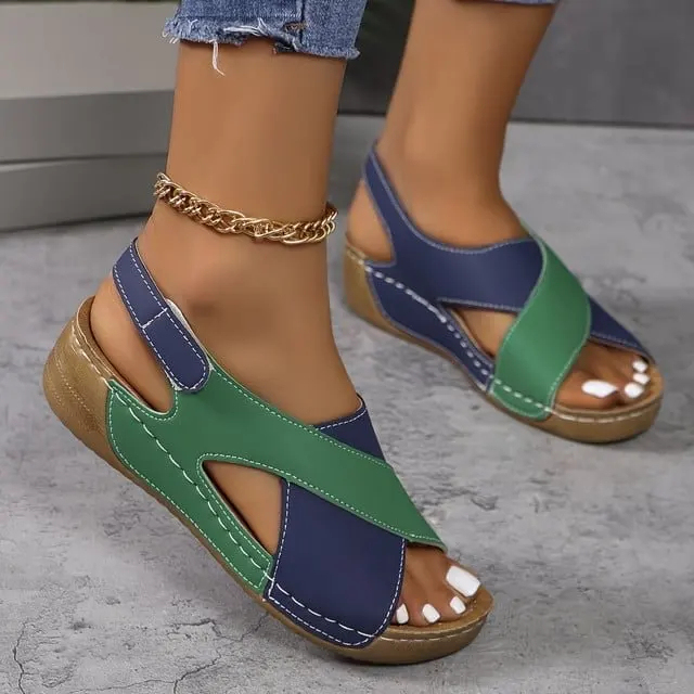 🔥Last Day Promotion 50% OFF - Women's Contrast Color Wedge Arch Support Orthopaedic Sandals