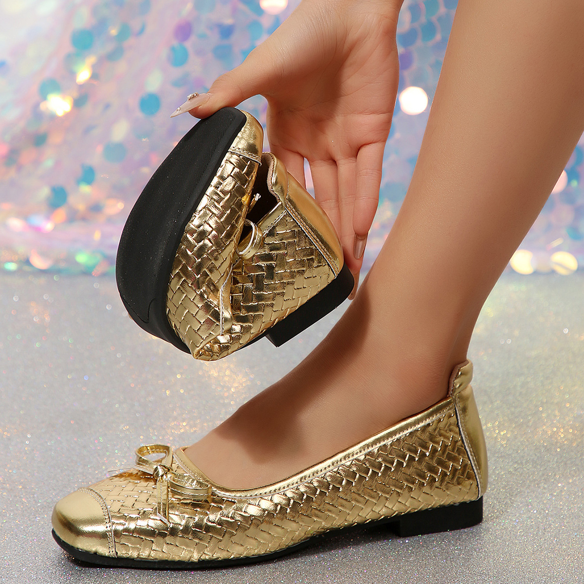 🔥Last Day Promotion 50% OFF - Women’s Gold Bow Soft Cushioned Slip On Casual Flat Shoes