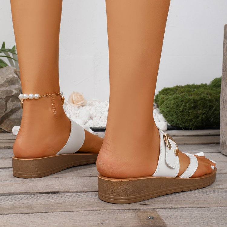 🔥Last Day Promotion 50% OFF - Ladies Supportive Wedge Toe Post Slides Adjustable Buckle Soft Cushioned Insole Slip On Sandals All Day Walking 
