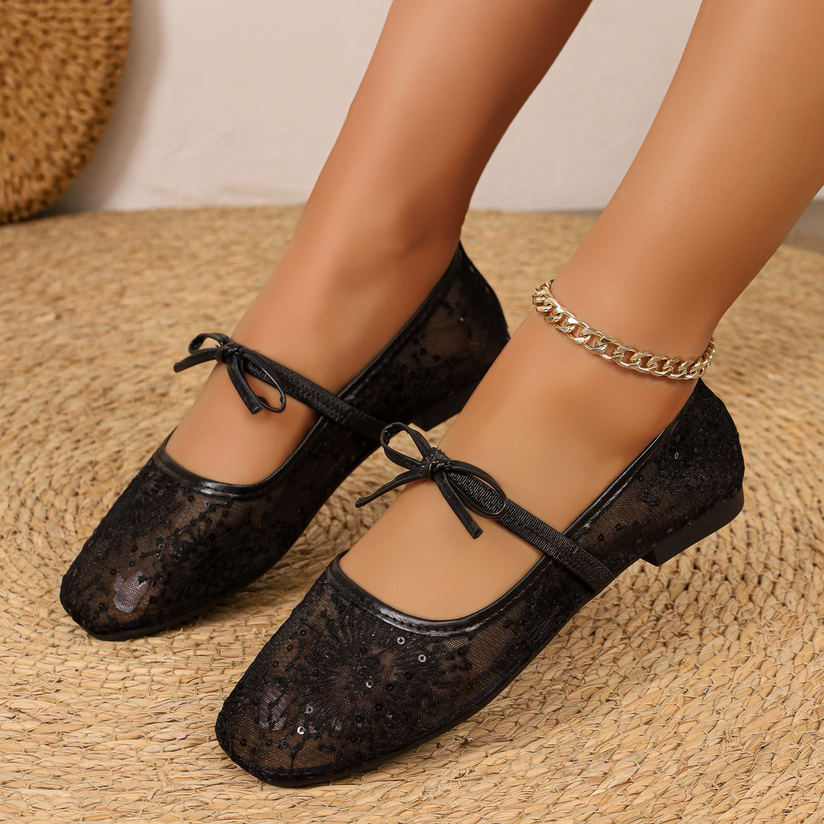 🔥Last Day Promotion 50% OFF - Women's Lace Mesh Bow Mary Jane Flat Shoes