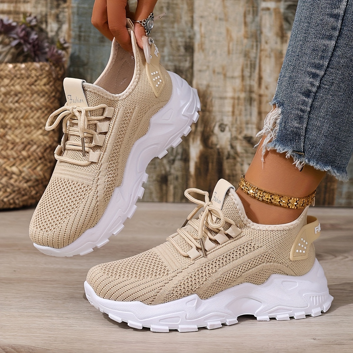 🔥Last Day Promotion 50% OFF - Ladies Supportive Chunky Sole Trainers Breathable Mesh Knit Cushioned All Day Walking Casual Footwear