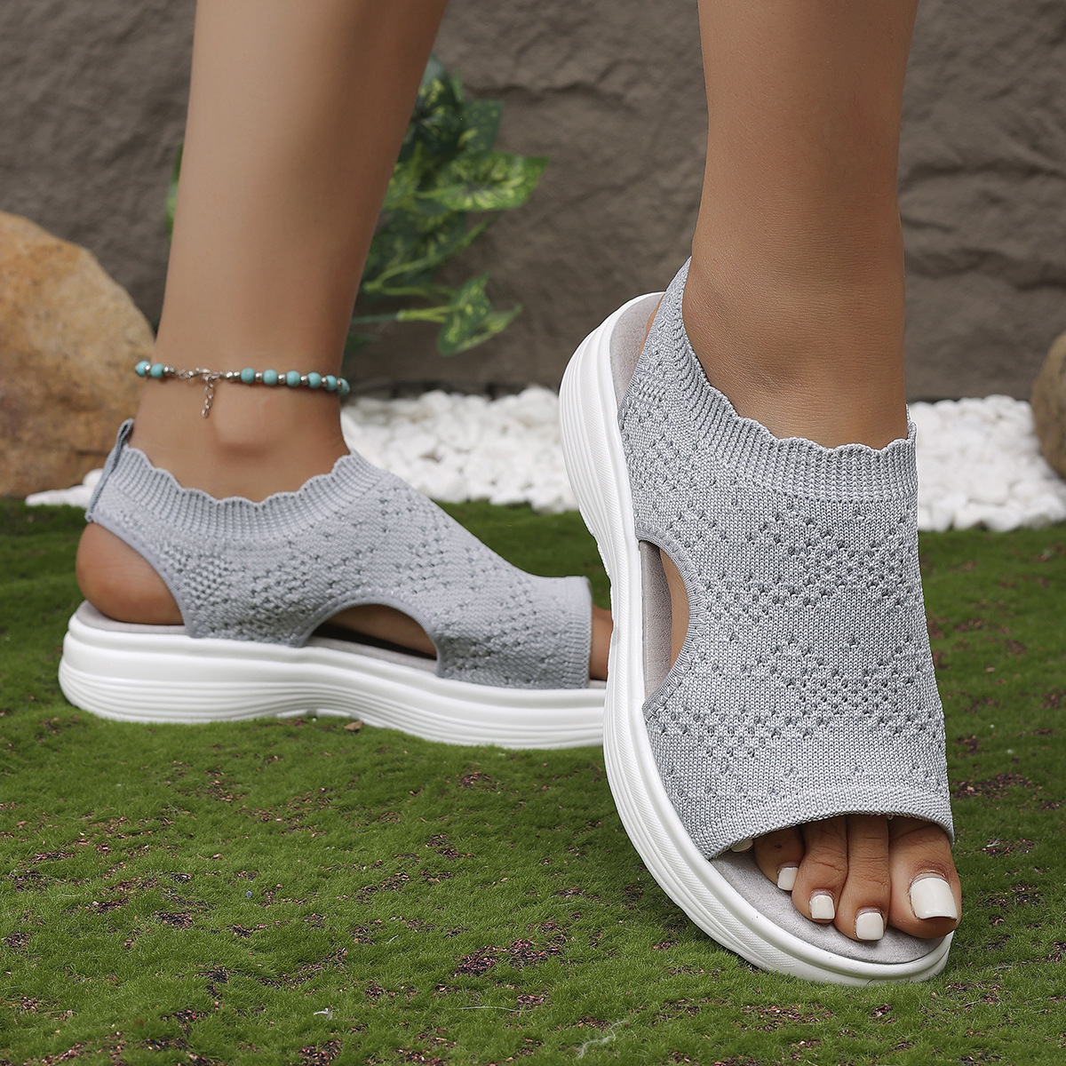 🔥Last Day Promotion 50% OFF - Women's Breathable Knit Platform Sandals