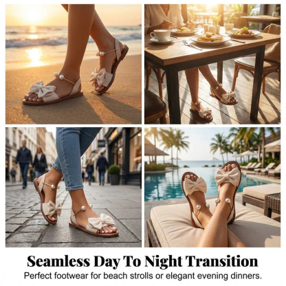🔥Last Day Promotion 50% OFF - Women’s Bow Stylish Pearl Ankle Strap Sandals