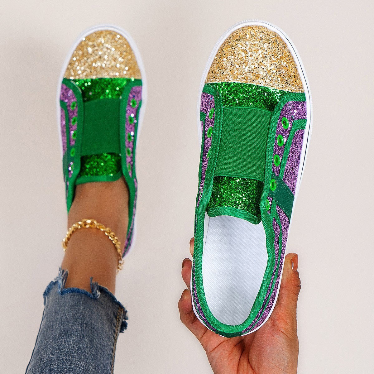 🔥Last Day Promotion 50% OFF - Women’s Shiny Glitter Slip On Trainers
