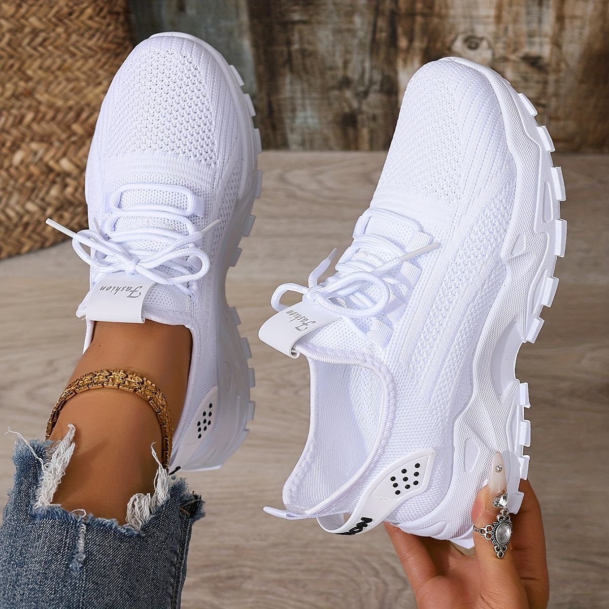 🔥Last Day Promotion 50% OFF - Ladies Supportive Chunky Sole Trainers Breathable Mesh Knit Cushioned All Day Walking Casual Footwear