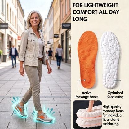 Orthopaedic massage insoles – Say goodbye to foot pain. Soft, Cuttable,cushioned and breathable insoles that provide arch support and relief for your feet.