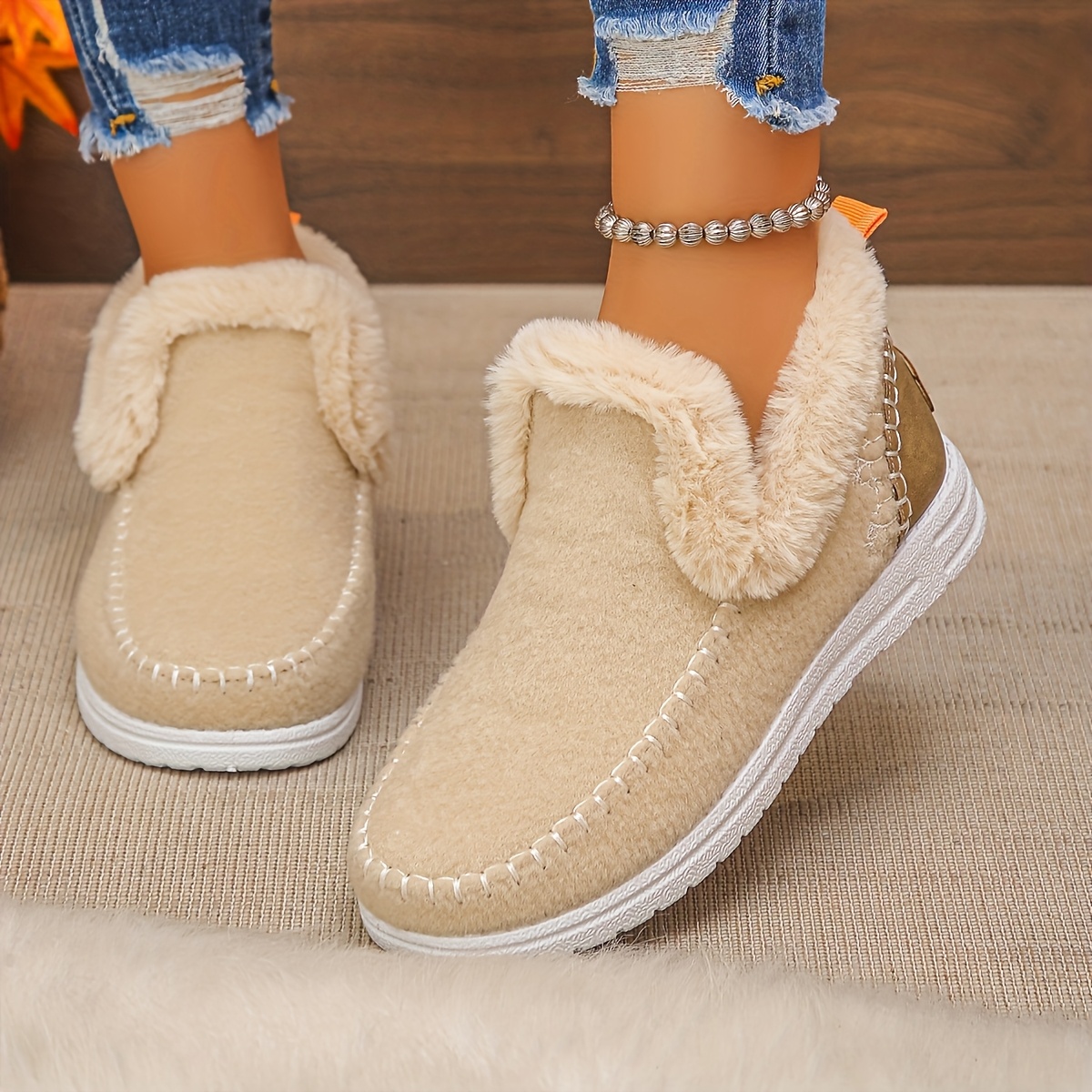 🔥Last Day 50% OFF - Women's Warm Fleece-Lined Slip-On Boots - Wide Fit, Cushioned Sole Pain Relief Walking Shoes