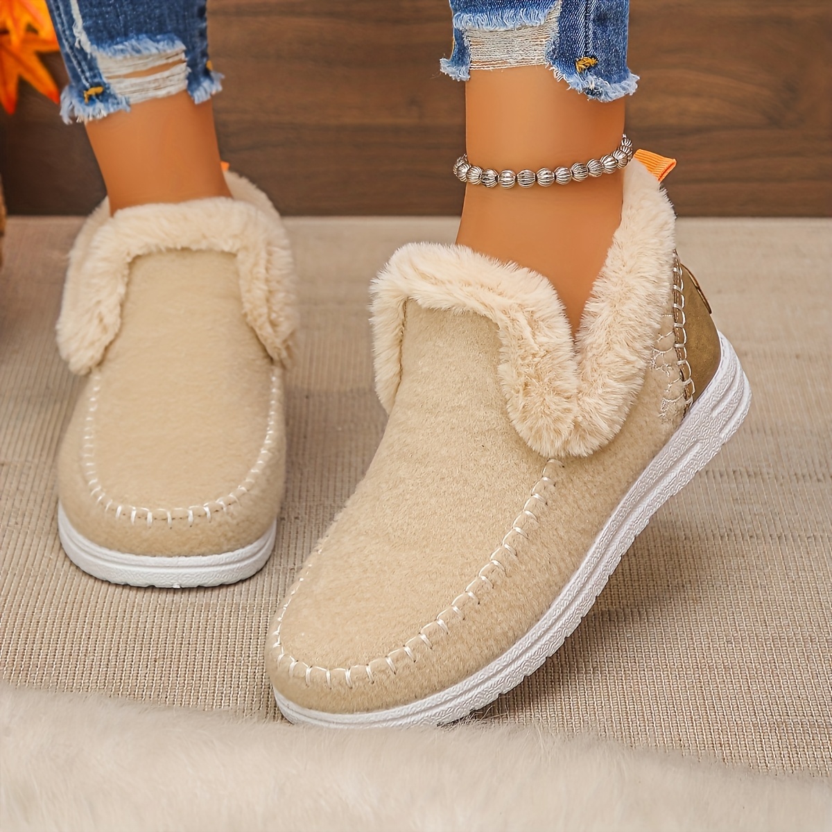 🔥Last Day 50% OFF - Women's Warm Fleece-Lined Slip-On Boots - Wide Fit, Cushioned Sole Pain Relief Walking Shoes