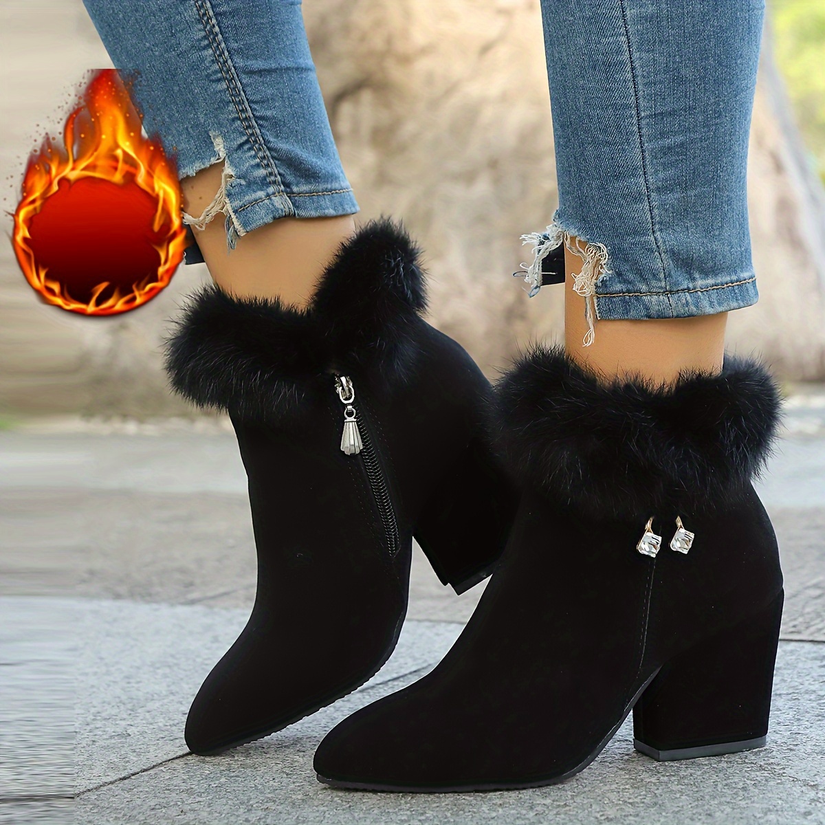 🔥Last Day Promotion 50% OFF - Women's Fashionable Warm Heeled Ankle Boots