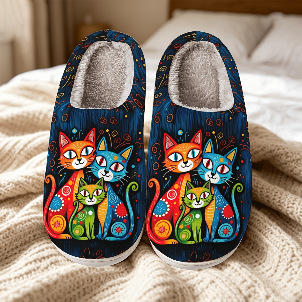 🔥Last Day 50% OFF - Funny Cat Lovers Winter Slippers — Cute Artistic Fleece-Lined Shoes, Wide Fit Cozy Non-Slip
