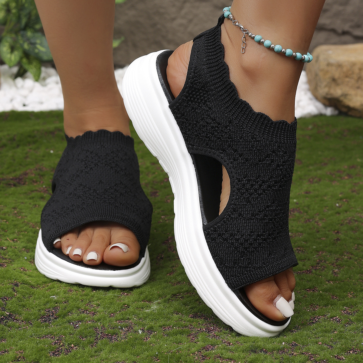 🔥Last Day Promotion 50% OFF - Women's Breathable Knit Platform Sandals
