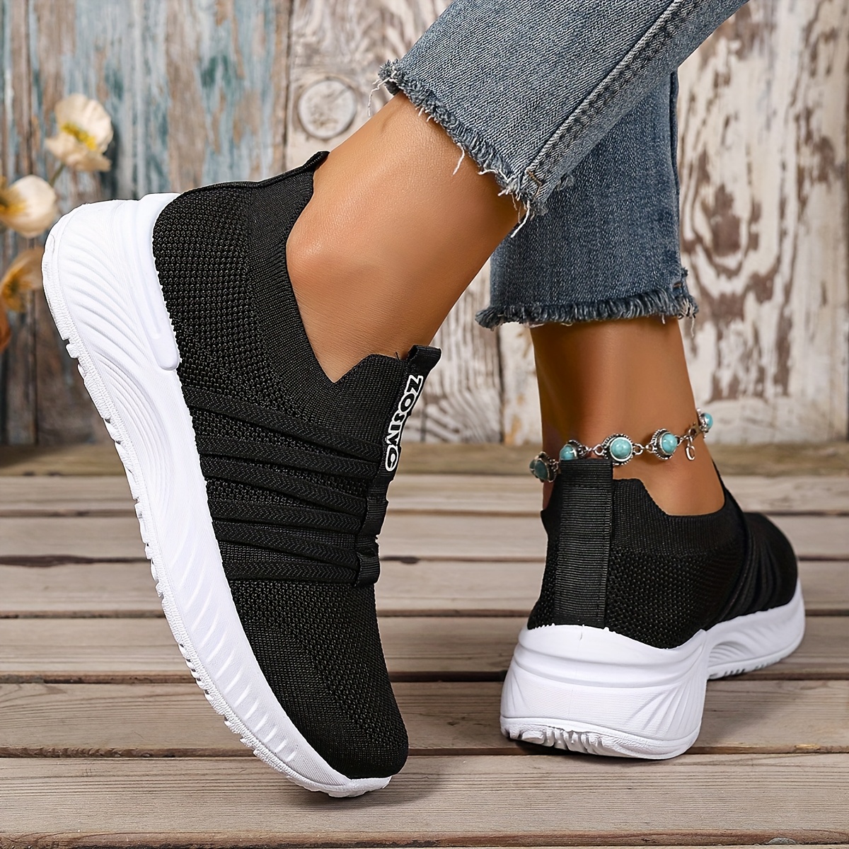 🔥Last Day Promotion 50% OFF - Women's Breathable Knit Sock Slip On Trainers Lightweight Cushioned Sole All Day Walking Footwear