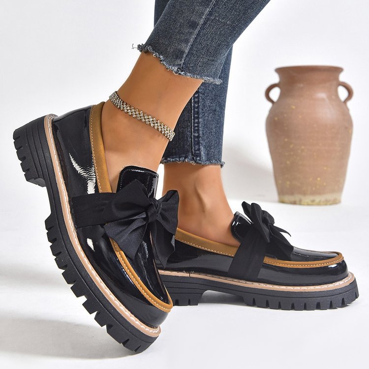 🔥Last Day Promotion 50% OFF - Womens Genuine Leather Bow Chunky Platform Loafers
