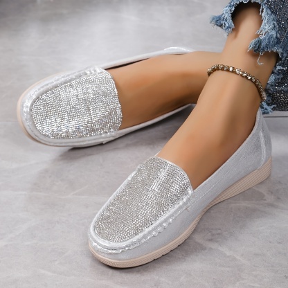 🔥Last Day 50% OFF - Women's Comfy Wide Fit Slip-On Cushion Sole Loafers with Sparkly Rhinestones