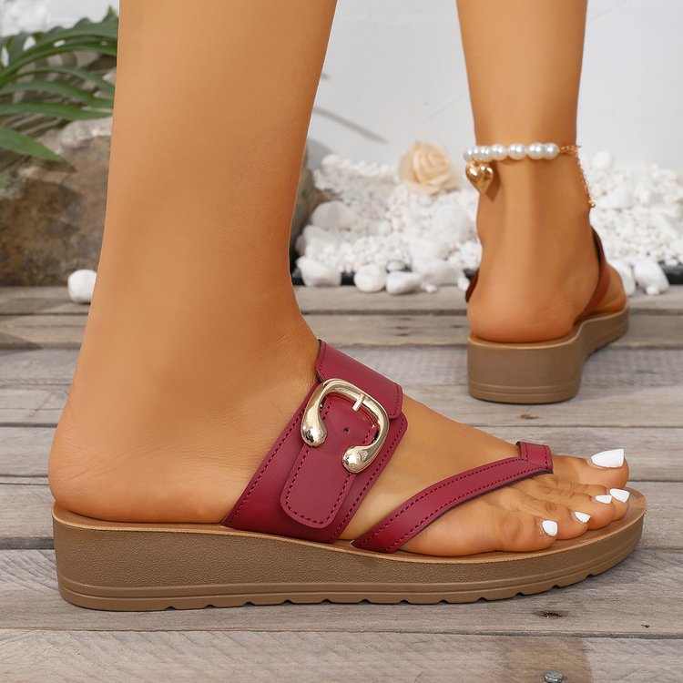 🔥Last Day Promotion 50% OFF - Ladies Supportive Wedge Toe Post Slides Adjustable Buckle Soft Cushioned Insole Slip On Sandals All Day Walking 