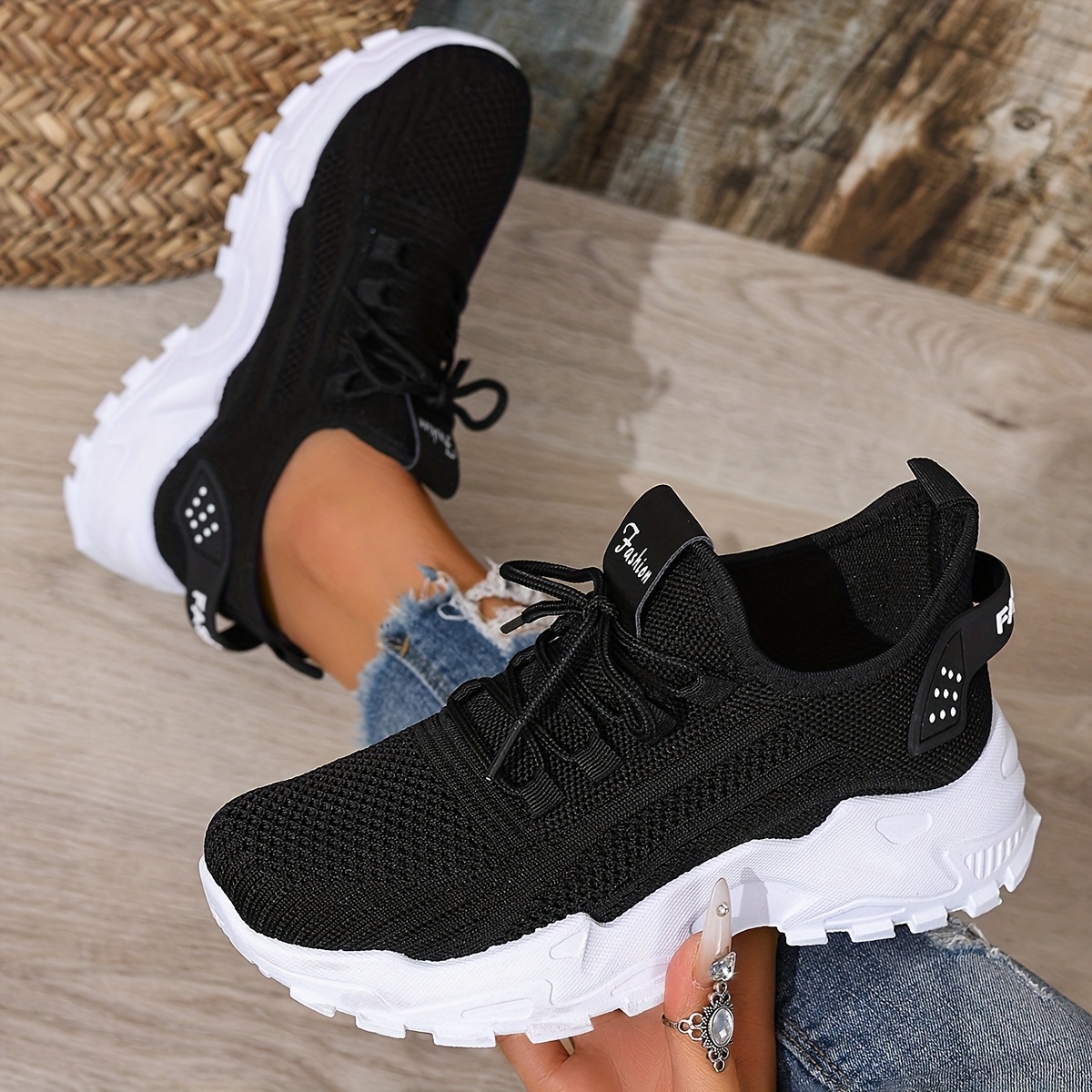 🔥Last Day Promotion 50% OFF - Ladies Supportive Chunky Sole Trainers Breathable Mesh Knit Cushioned All Day Walking Casual Footwear