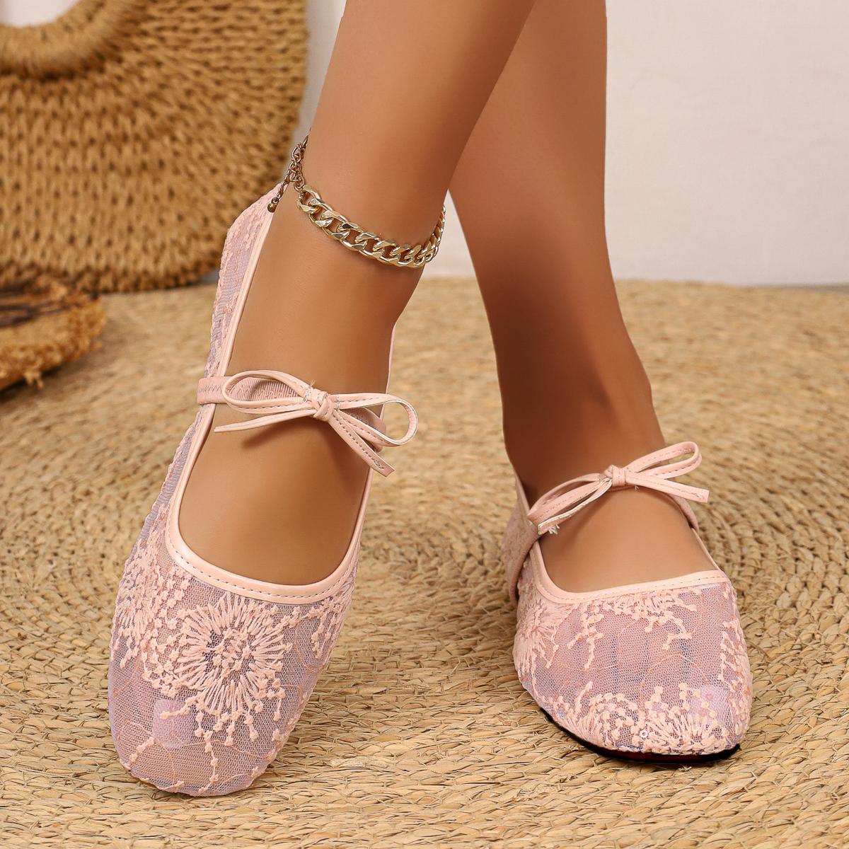 🔥Last Day Promotion 50% OFF - Women's Lace Mesh Bow Mary Jane Flat Shoes