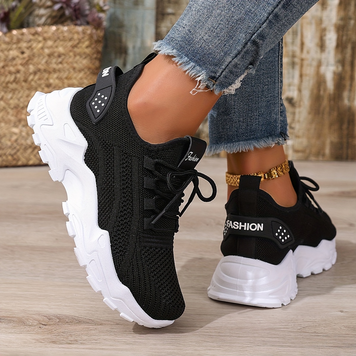 🔥Last Day Promotion 50% OFF - Ladies Supportive Chunky Sole Trainers Breathable Mesh Knit Cushioned All Day Walking Casual Footwear