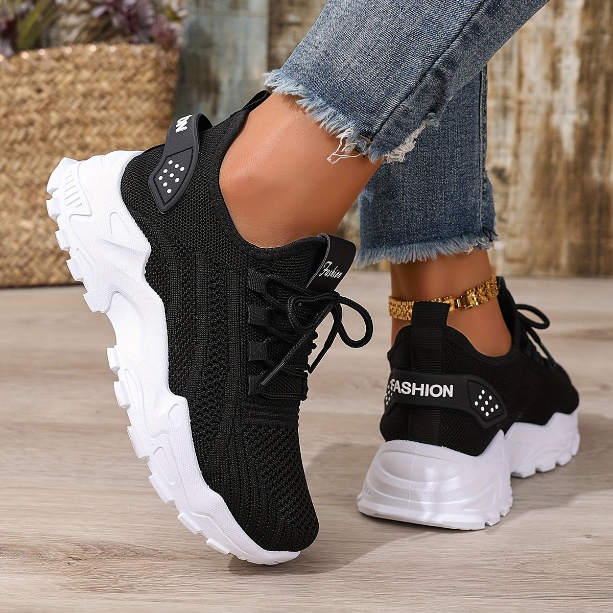 🔥Last Day Promotion 50% OFF - Ladies Supportive Chunky Sole Trainers Breathable Mesh Knit Cushioned All Day Walking Casual Footwear