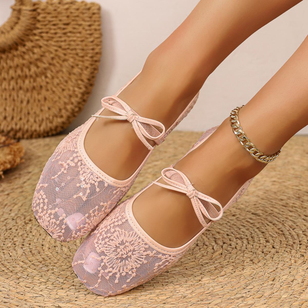 🔥Last Day Promotion 50% OFF - Women's Lace Mesh Bow Mary Jane Flat Shoes