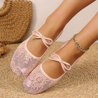 🔥Last Day Promotion 50% OFF - Women's Lace Mesh Bow Mary Jane Flat Shoes